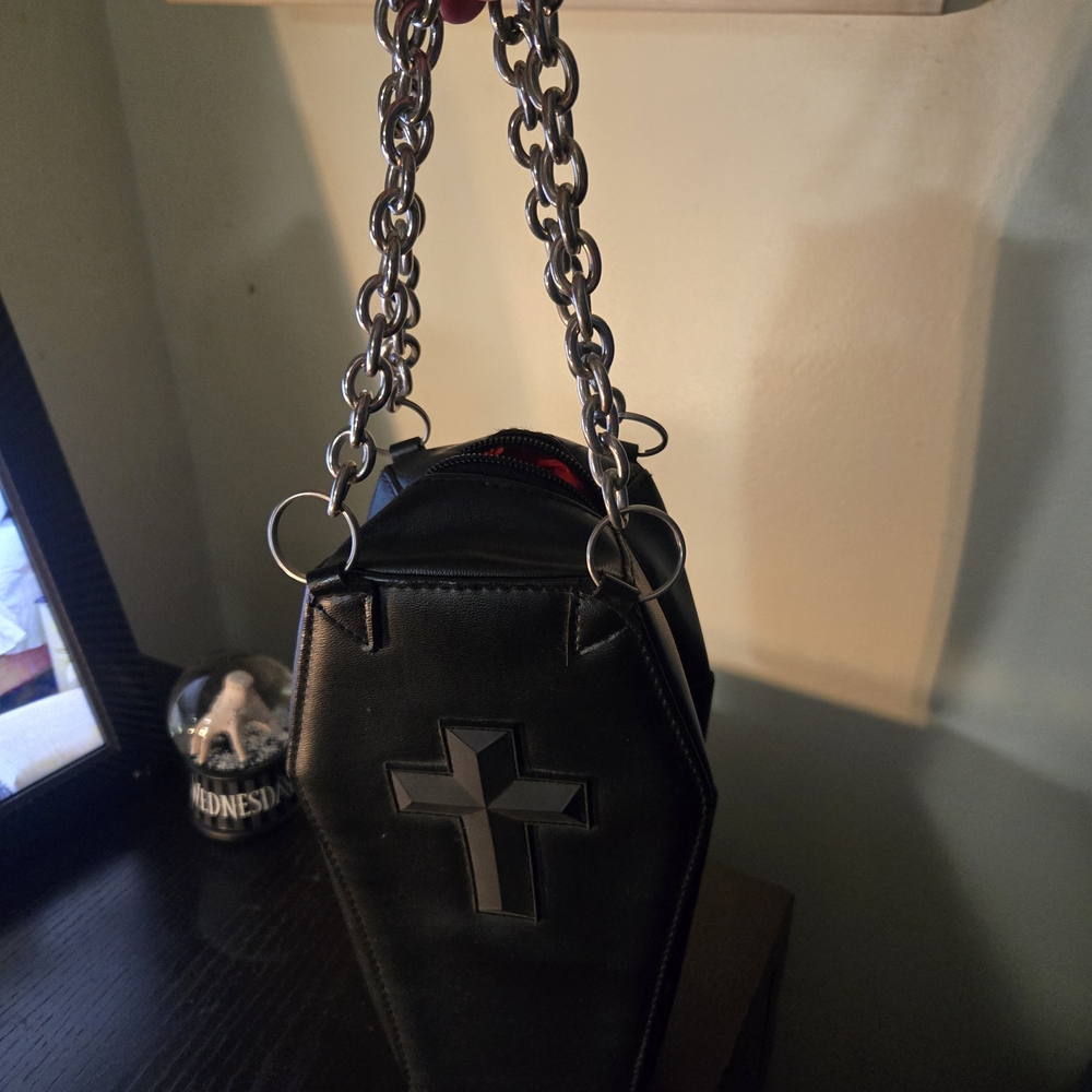 Edgy Black Coffin Crossbody Bag with Chain Strap
